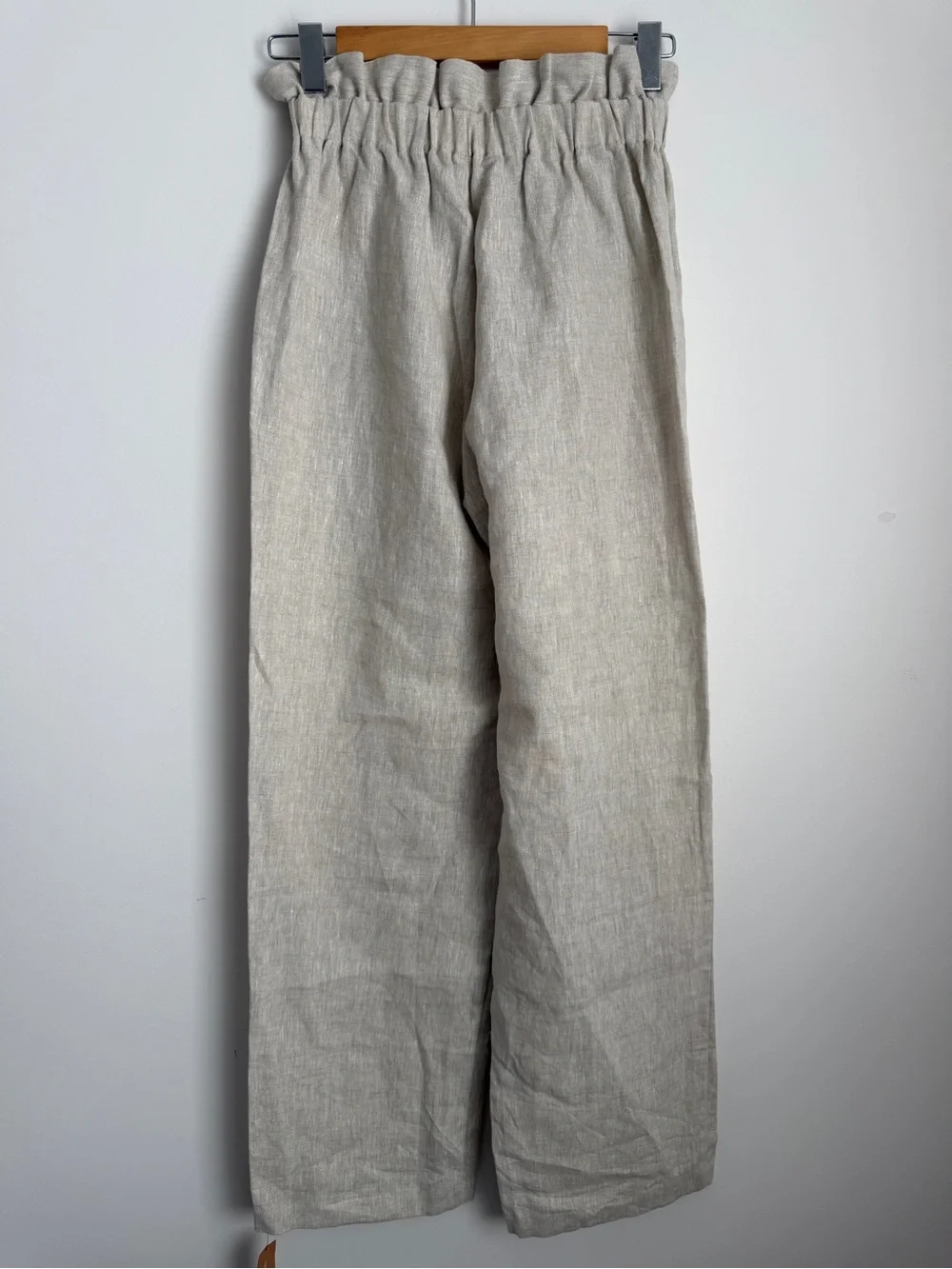 NWT Reformation Finn Linen Pants Oatmeal Beige High Rise Paperbag Wide Leg (4)